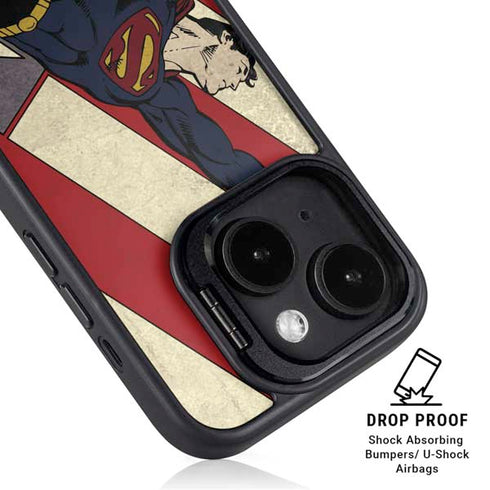DC Comics Superman Vintage Pose American Flag iPhone 15 Kickstand Case